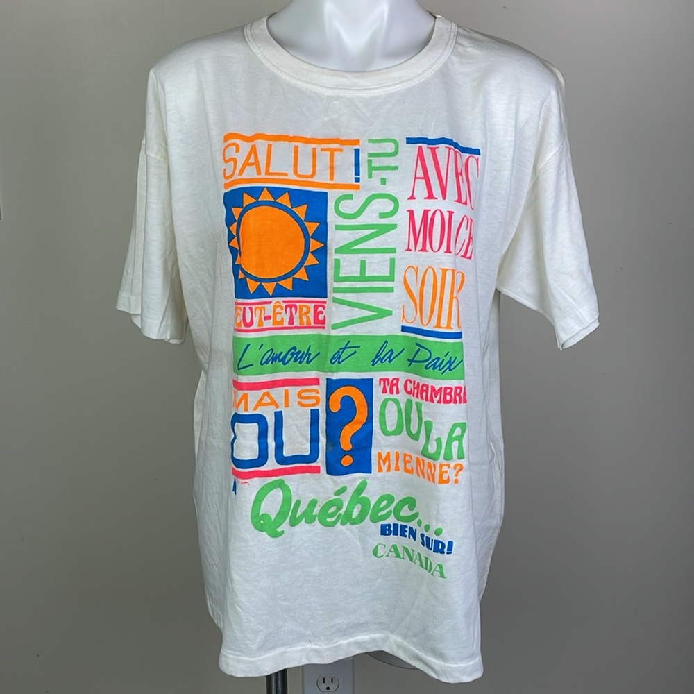 Vintage Quebec Souvenir Shirt Neon Lettering